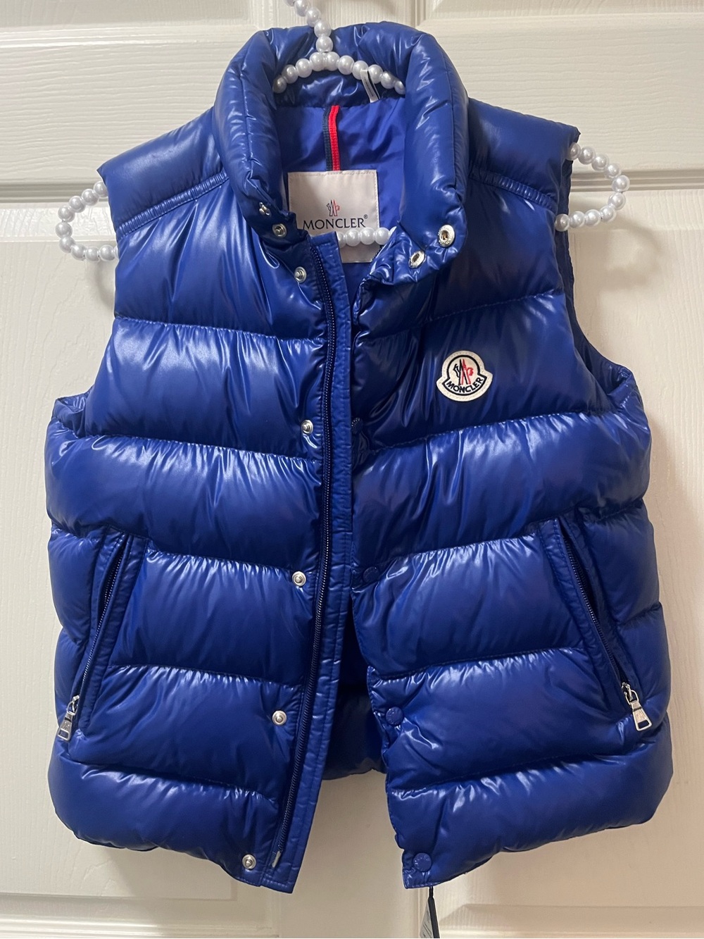 Moncler Kids Blue Down Puffer Vest Size 10Y 140cm Sleeveless Zip Snap Jacket
